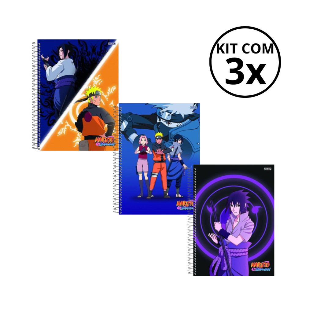Kit Com 03 Cadernos 10 Matérias Universitário Naruto 160 Folhas - Animativa em Oferta na Shopee