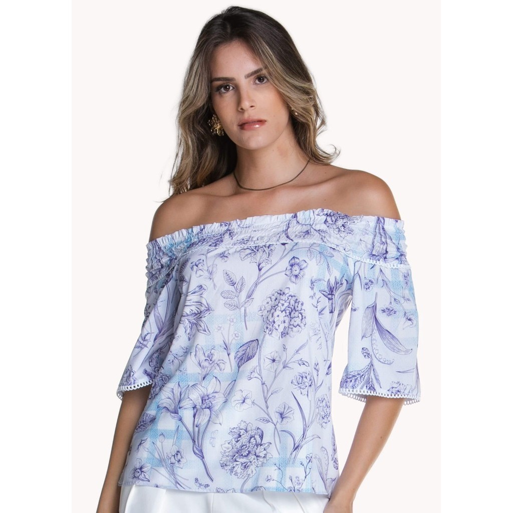 BLUSA FEMININA OMBRO A OMBRO SUBLIMADA