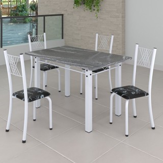 Conjunto de Jantar Mesa 120x75cm Tampo de Granito Topázio com 4 Cadeiras Sara Yescasa Branco/Preto Floral em Oferta na Shopee