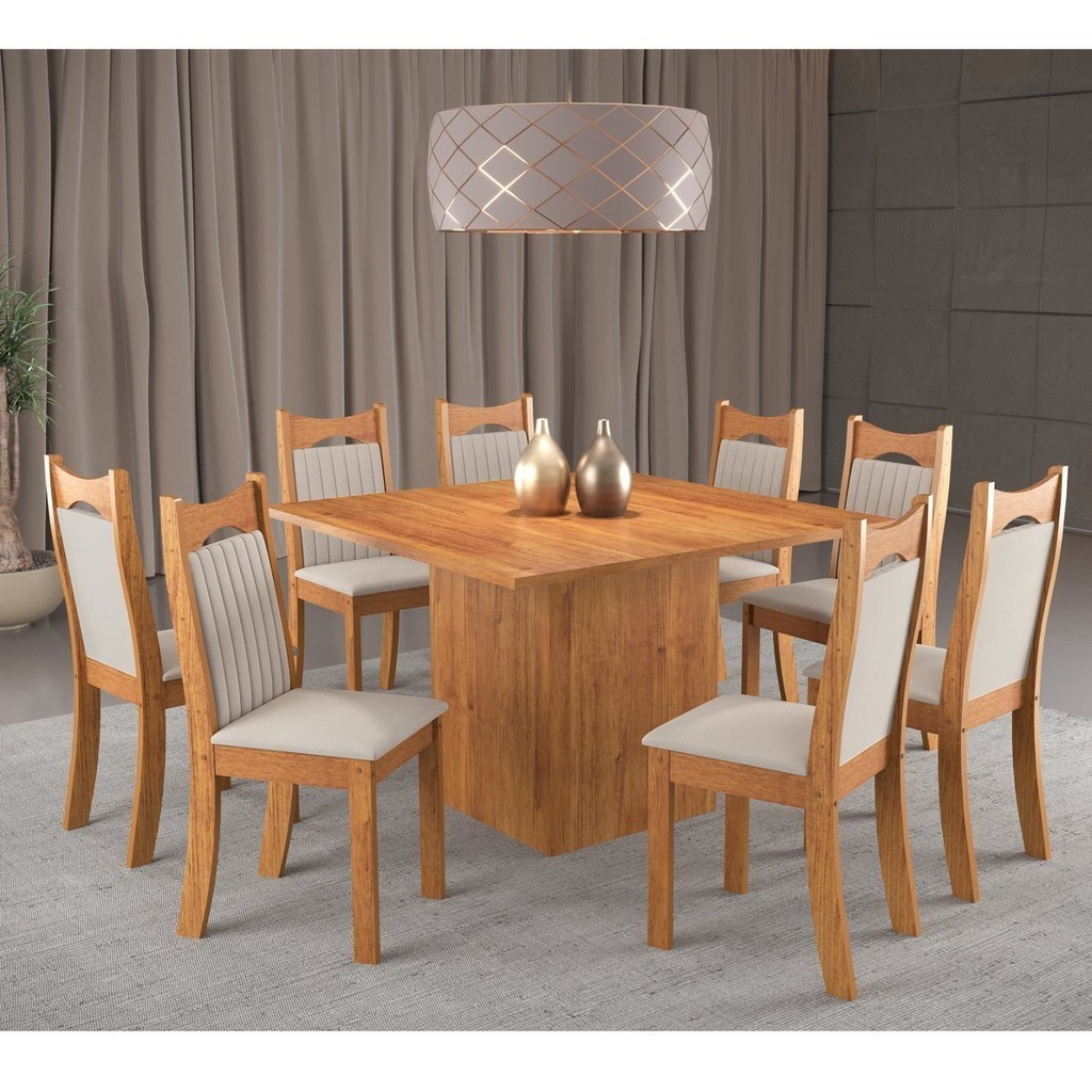 Conjunto de Jantar Mesa Quadrada Panama com 8 Cadeiras Dalas - Home & Living