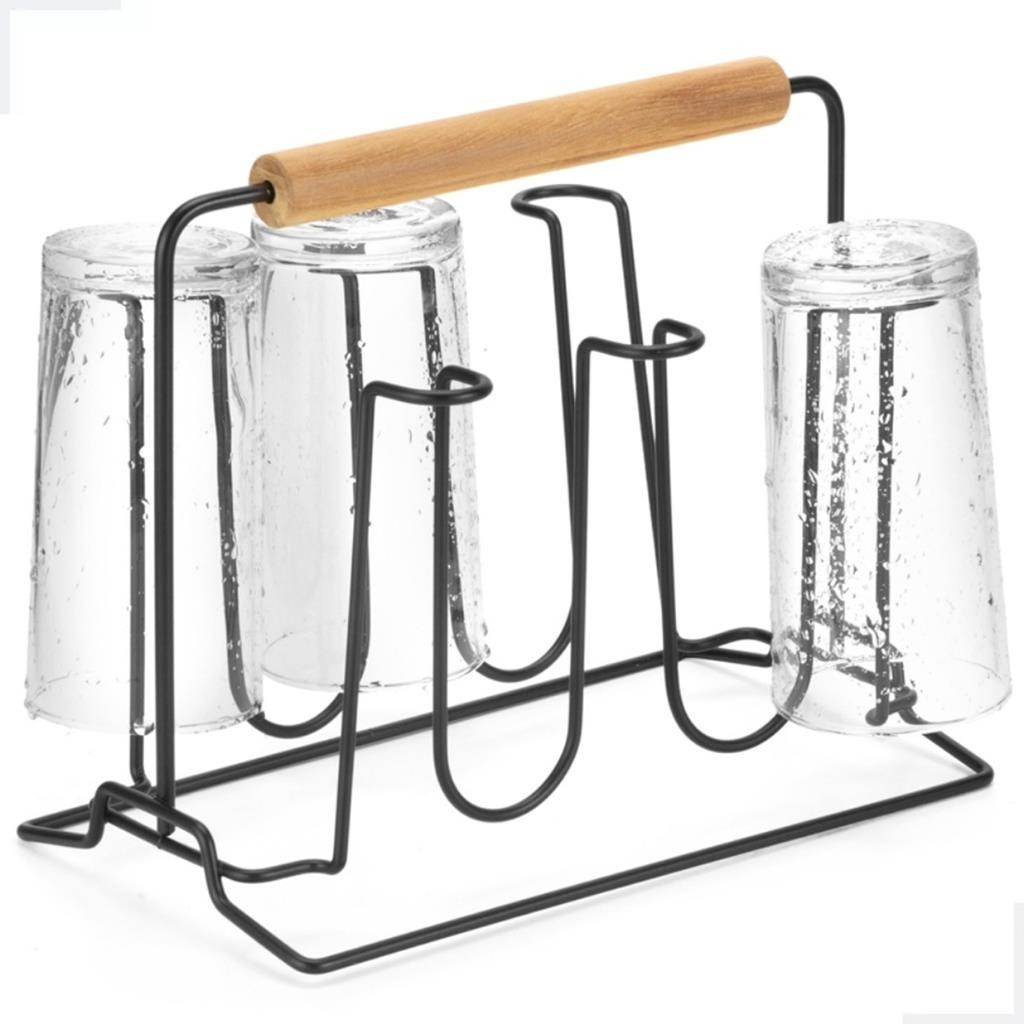 Porta Copos Suporte Para 6 Copos Cozinha Mesa Escorredor Restaurante Secador Preto Eco Design Arthi em Oferta na Shopee