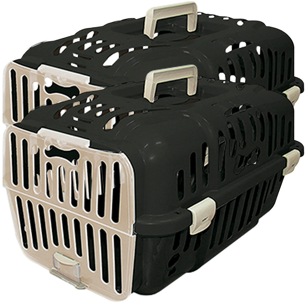 Kit com 2 Caixas de Transporte Viagem Cachorro Gato Modelo Joy Black N1 Black Furacão Pet