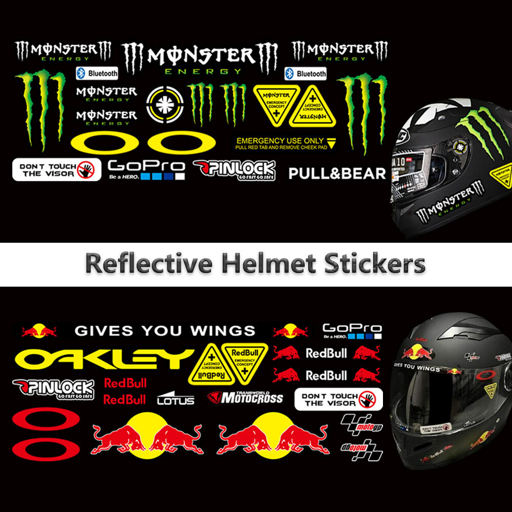 Adesivo Reflexivo Para Capacete De Motocicleta Red Bull Monster Patrocinador Decalque À Prova D'água Acessórios
