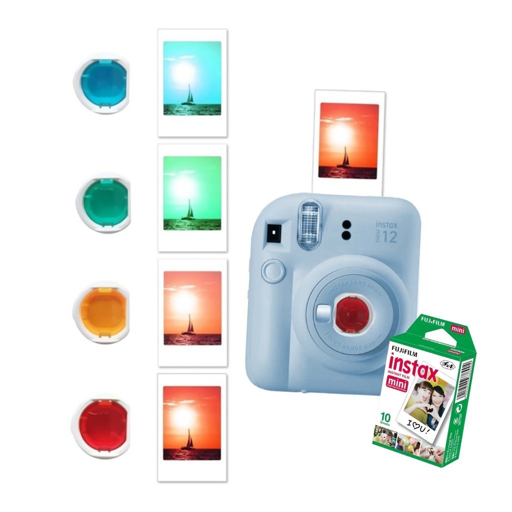 Câmera Instax Mini 12 Azul com Lentes Color Instax Mini 4 cores