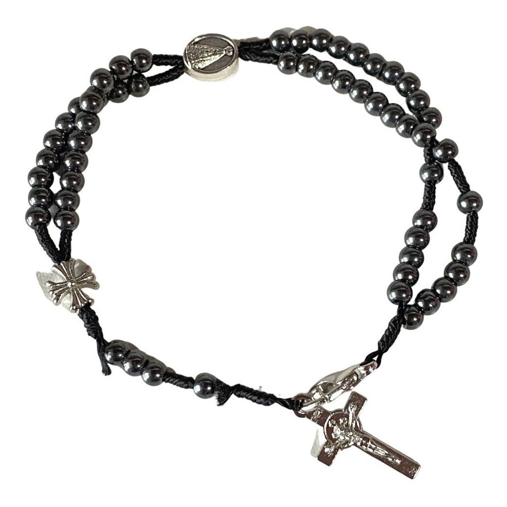 Kit 3 Pulseira Terço Hematita Nossa Senhora Aparecida Unisse