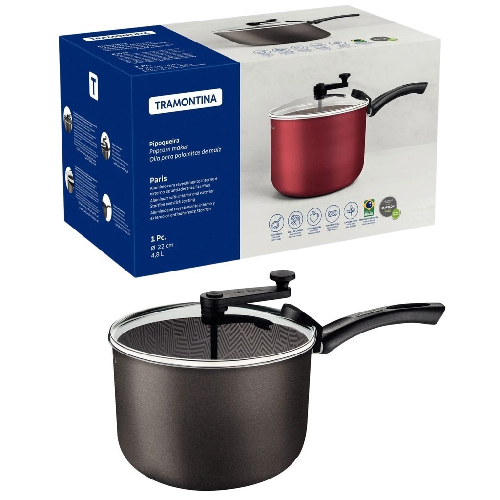 Pipoqueira em Alumínio Revestimento Antiaderente Starflon Max Chumbo 22,8Cm 4,8L Tramontina em Oferta na Shopee