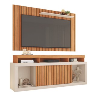 Rack Bancada com Painel Ripado para TV até 65 Polegadas 1,80m Panamá Buriti / Off White Caemmun em Oferta na Shopee
