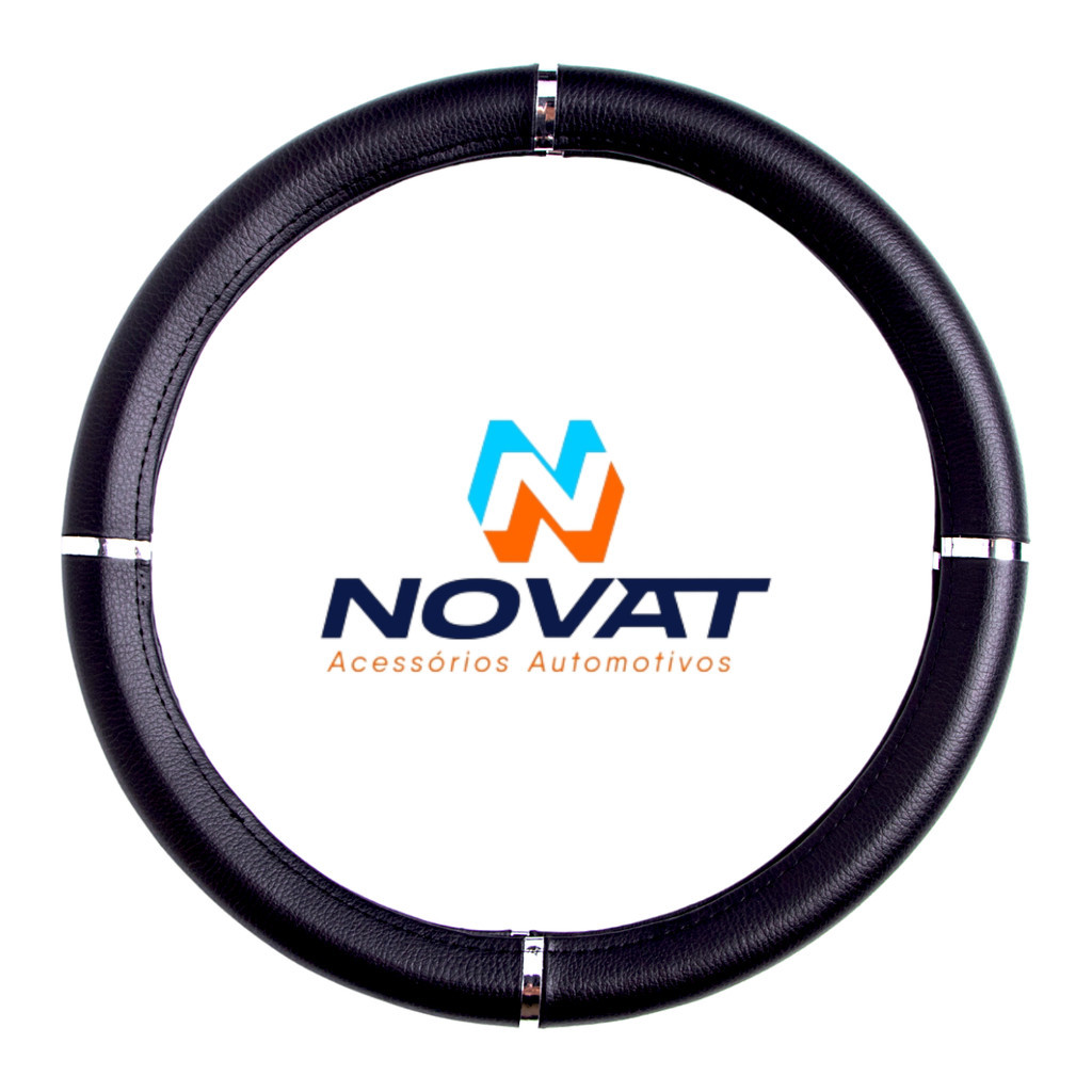CAPA DE VOLANTE ANTIDERRAPANTE AUTOMOTIVO CROMADO LISO INTEIRO UNIVERSAL FLEXÍVEL - PRETO