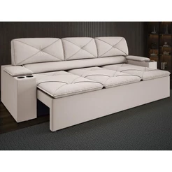 Sofá com Porta Copos Retrátil e Reclinável Pop 2,05m Velosuede Areia - NETSOFAS
