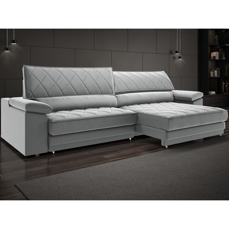 Sofá de Duplo Molejo com Carregador USB, Retrátil e Reclinável Viena 2,50m Veludocristal Cinza- NETSOFAS em Oferta na Shopee