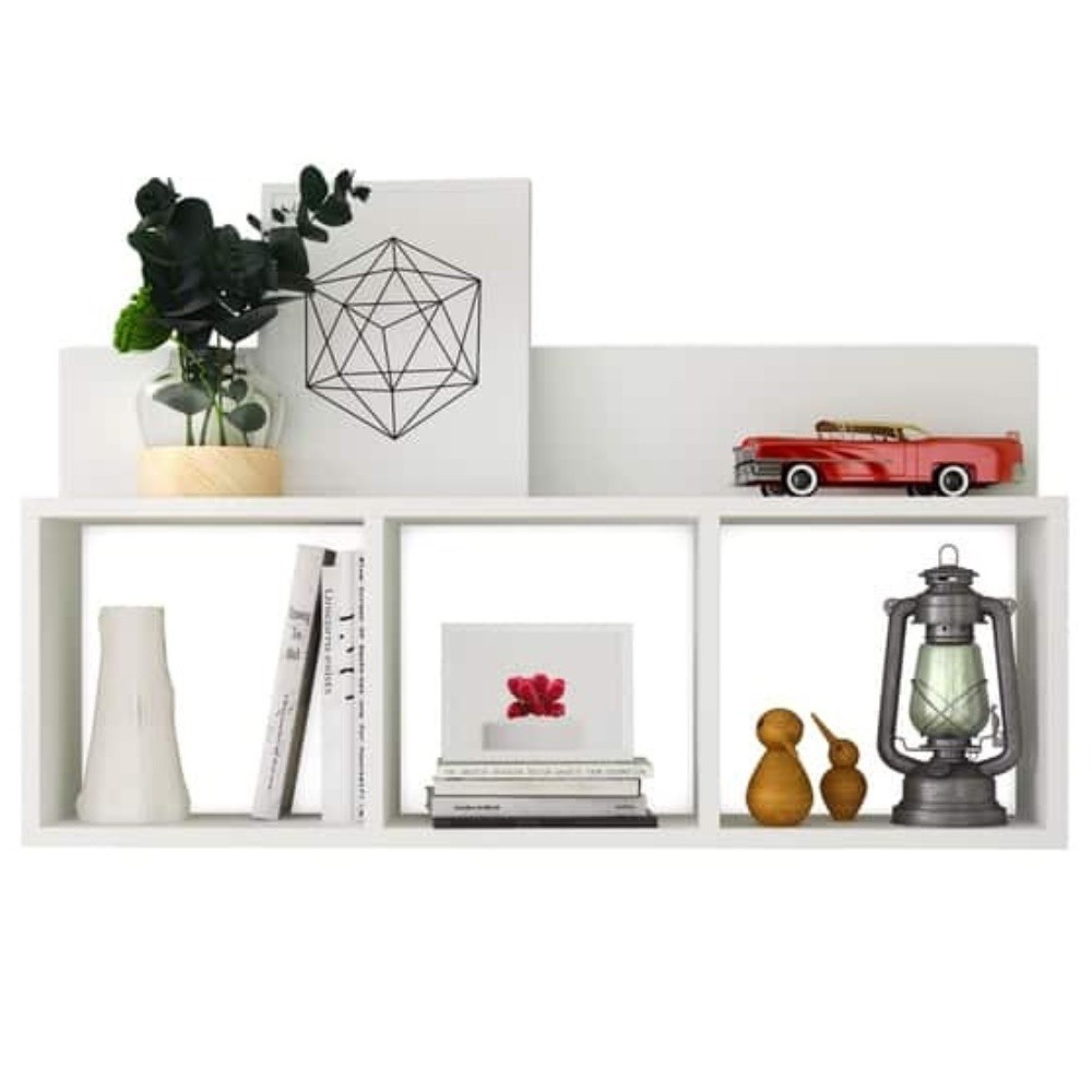 NICHO DECORATICO PRATILEIRA  40CM CUBO TRIPLO EM MDF BRANCO