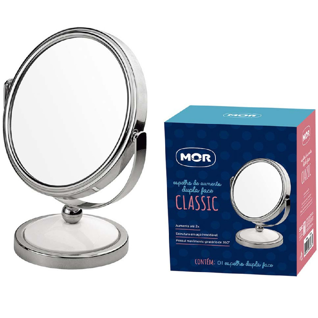 Espelho Aumento Classic Dupla Face Maquiagem Barba Gira 360  Cromado Mor - Beauty
