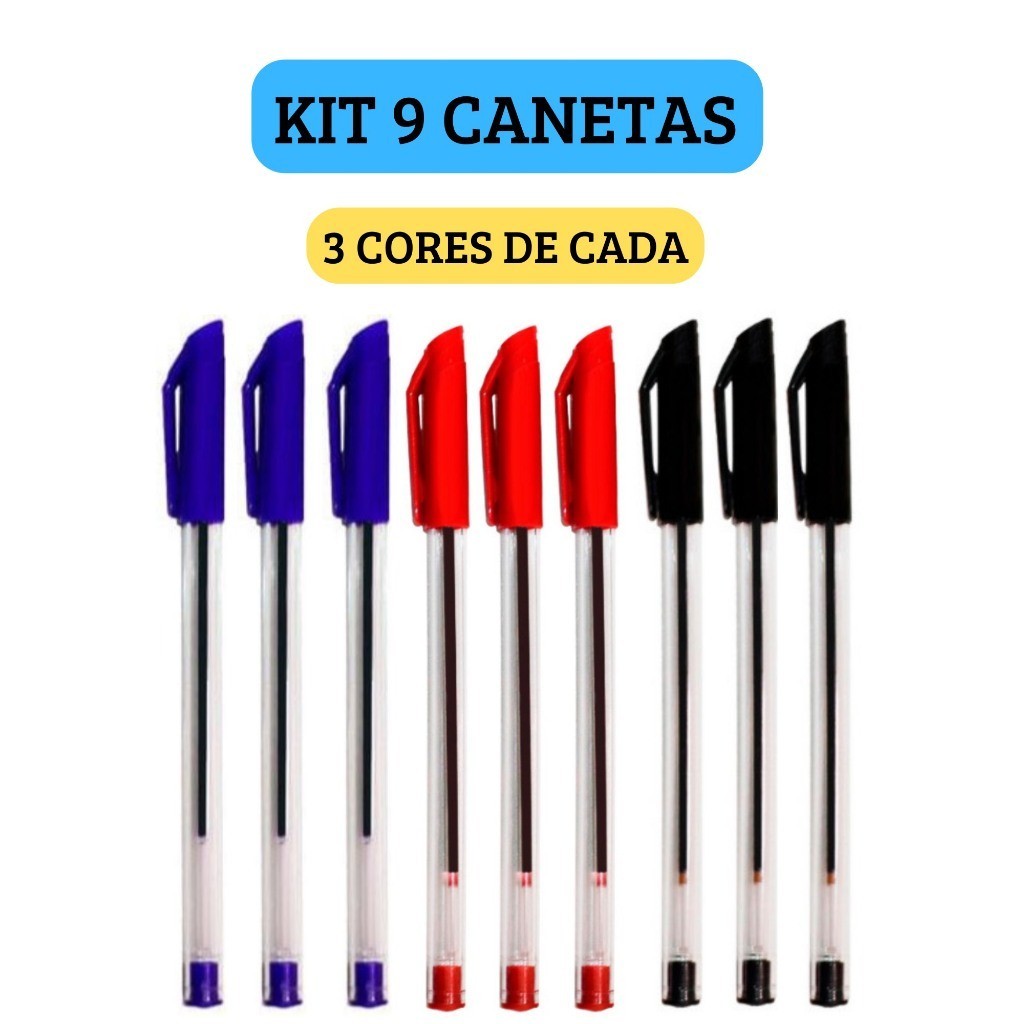 Kit 9 Canetas Esferográficas Ponta Média Simple Azul Preta Vermelha Escolar Escritório Leo&Leo em Oferta na Shopee