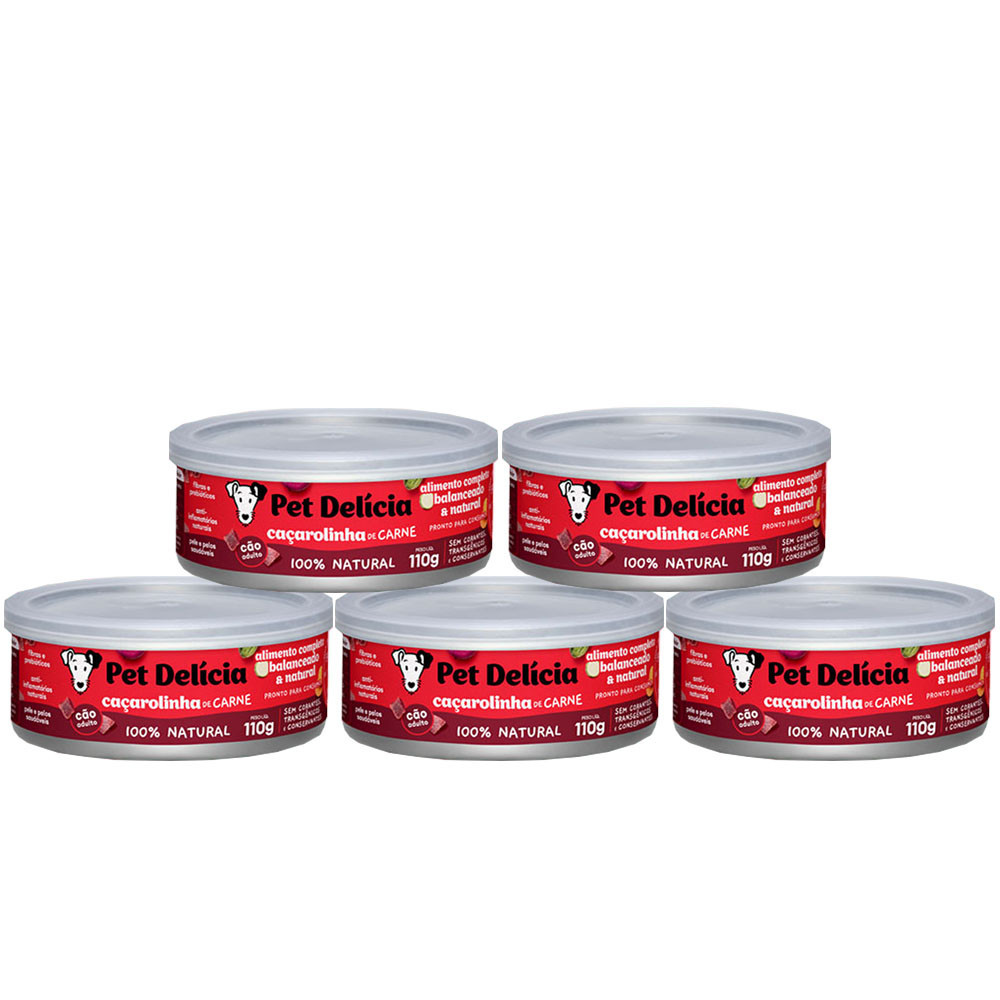 Kit 5 Rações Úmidas Pet Delícia para Cães Caçarolinha de Carne 110g em Oferta na Shopee