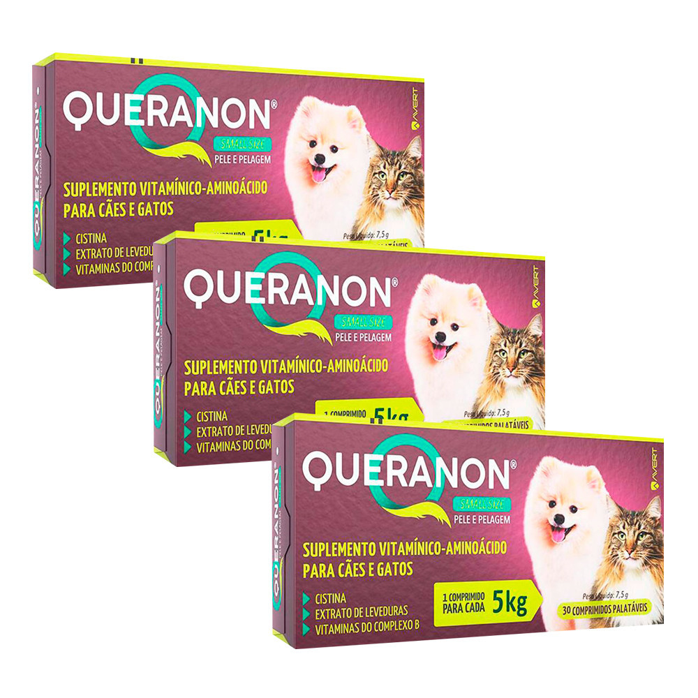 Kit 3 Suplementos Queranon para Cães de Raças Pequenas 5kg Avert C/30 Comprimidos em Oferta na Shopee