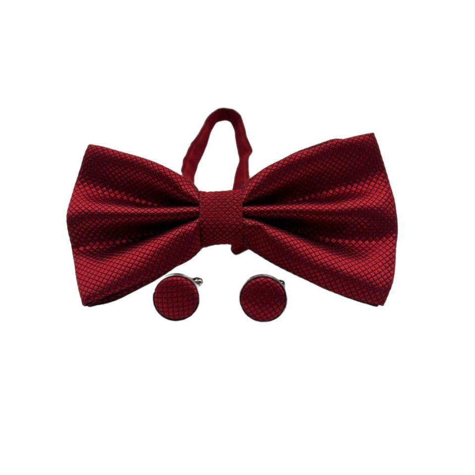 Gravata Borboleta+Abotoadura+Lenço Vermelho Sangue Kit C/4