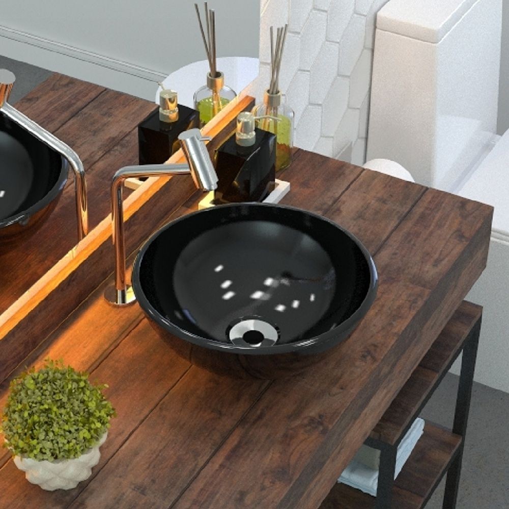 Cuba de Apoio Redonda C01 Para Banheiro R30W Preto Brilho - Lyam Decor em Oferta na Shopee