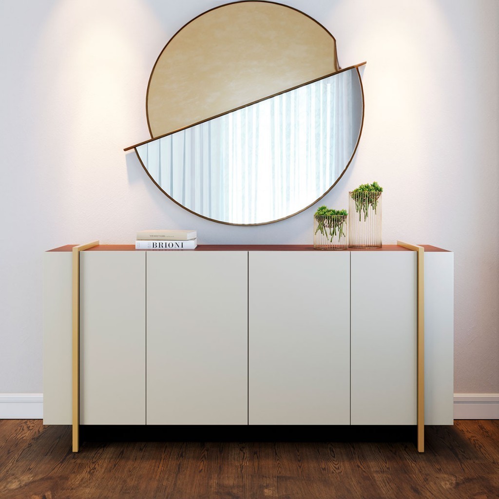 Balcão Buffet Copacabana 4 Portas 2 Prateleiras Off White/Nogueira/Dourado - Colibri em Oferta na Shopee