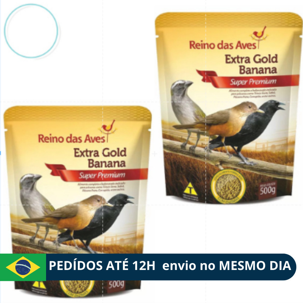 Kit 2 Ração Extra Gold Premium Banana 500g - Reino Das Aves