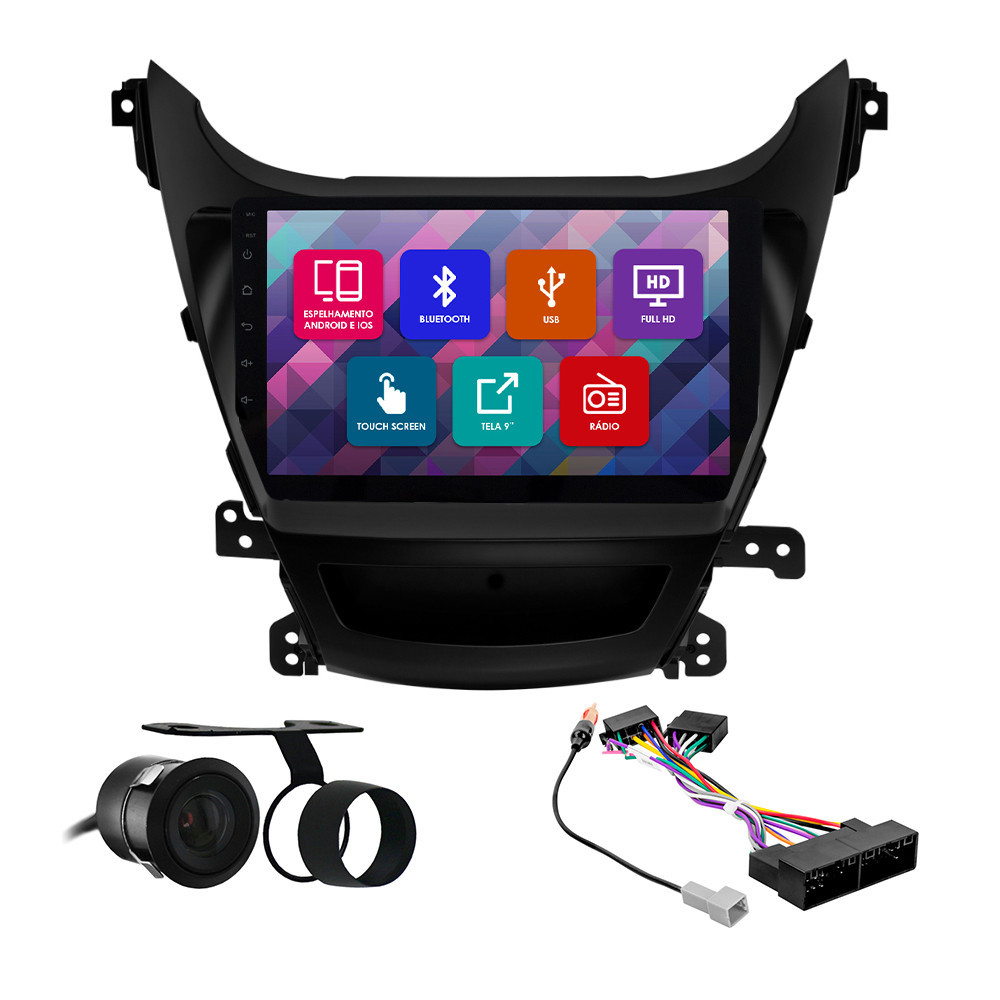 Kit Multimídia 9 Pol Elantra 2015 2016 Espelhamento Android Ios 2 Din Preto Camera Ré em Oferta na Shopee