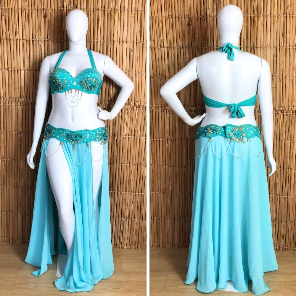 [Liquidação] Dança do Ventre Traje Bordado Completo - Pronta Entrega - TPCL-787