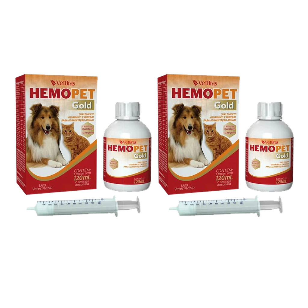 2 Unidades Hemopet Gold 120ml Suplemento Vitaminico Mineral - Hemolitan - Cães e Gatos