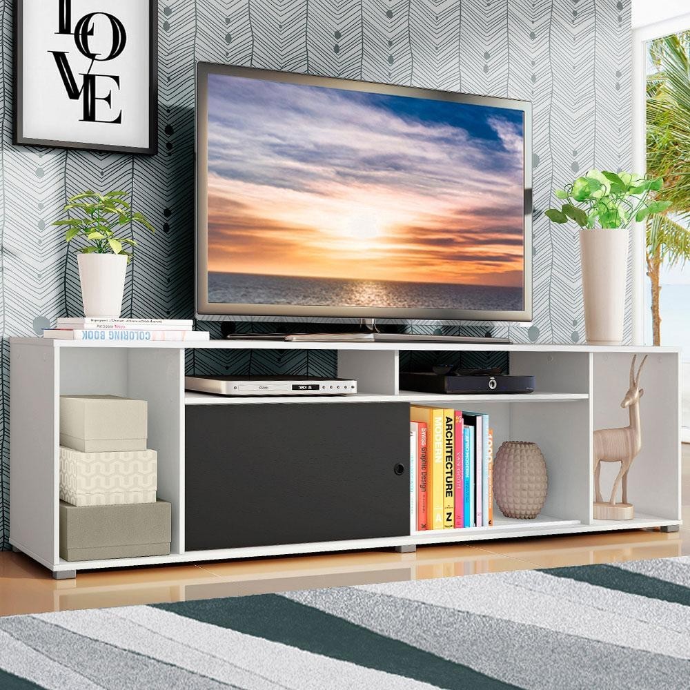 Rack para TV até 65 Polegadas Madesa Cancun - Branco/Preto - Home & Living