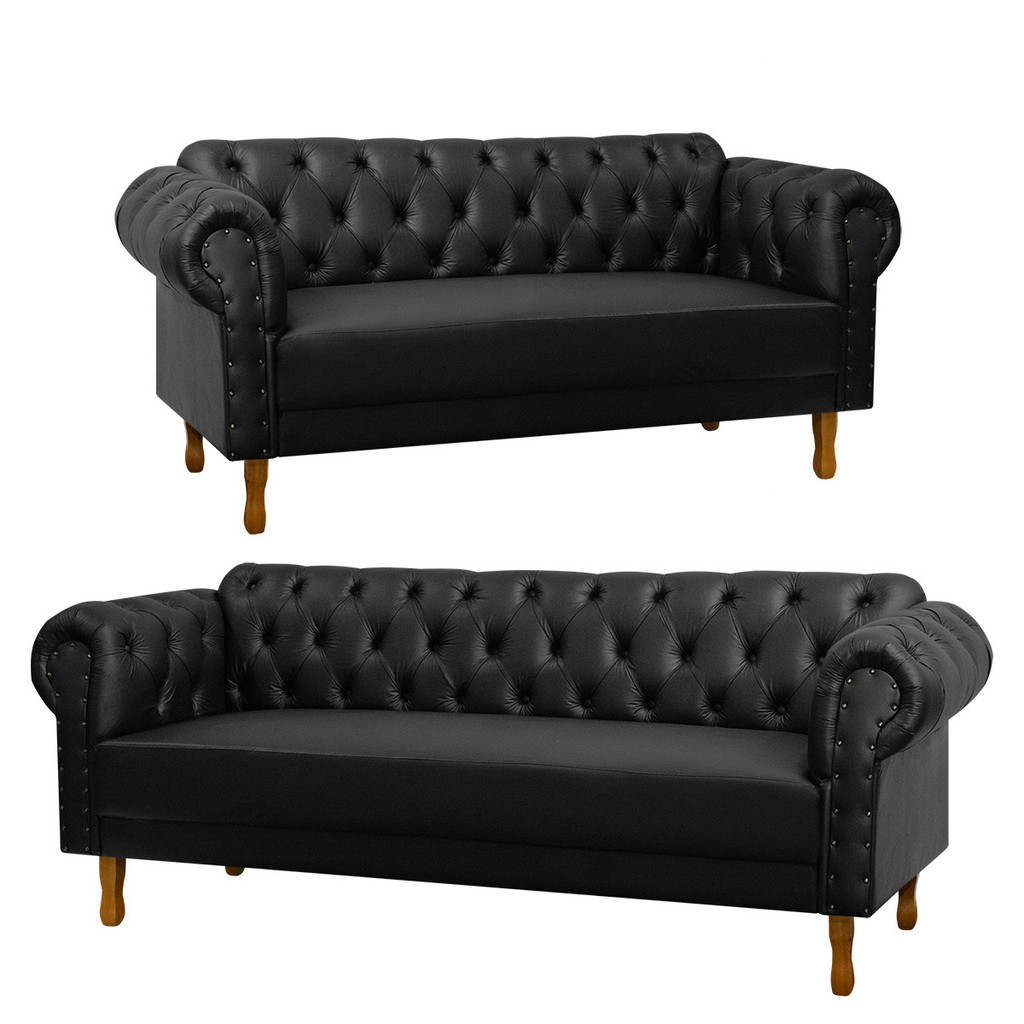 Kit Sofá 2 e 3 Lugares Chesterfield Clássico para Recepção e Consultório Corino - SOFA STORE