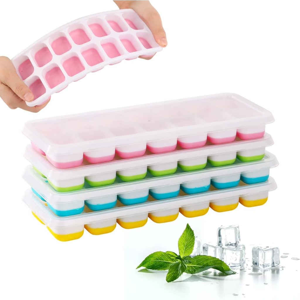 Kit 2 Forma De Gelo Fundo Silicone 14 Cubos Tampa Rígida em Oferta na Shopee