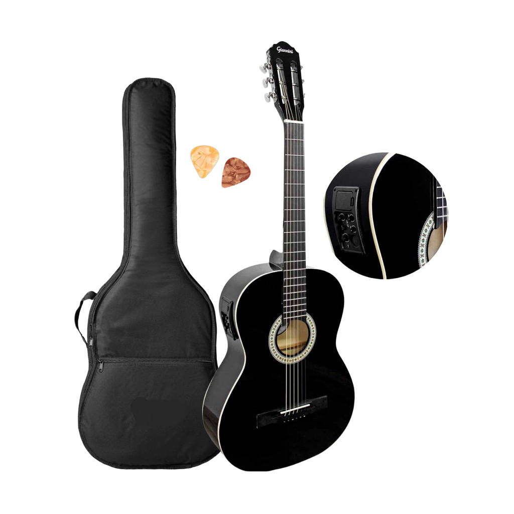 Violão Giannini Elétrico Aço Start S-14 EQ BK Preto Brilhante Destro Adulto + Capa