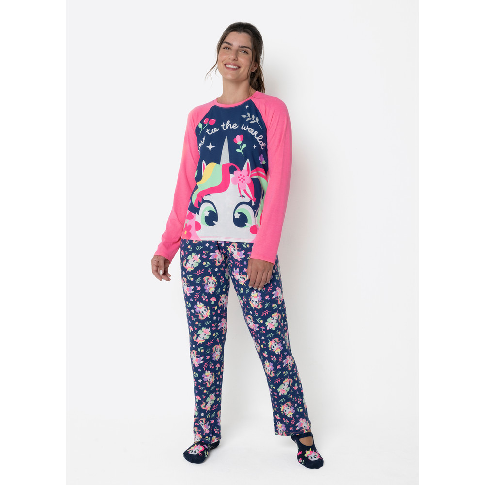 Pijama Manga Longa Feminino Unicórnio Encantado - Puket em Oferta na Shopee