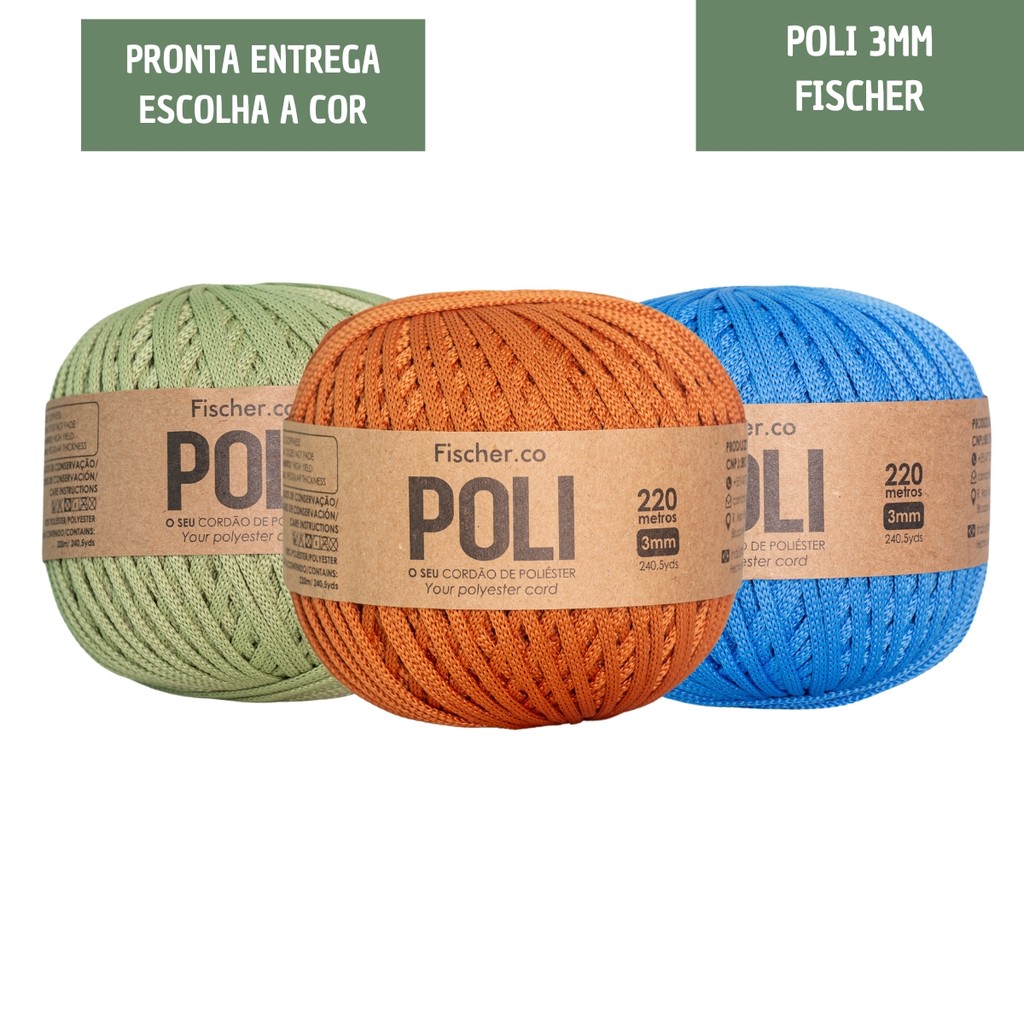 Fio Poli 3mm Fischer 220m TEX 1360 100% Poliéster Crochê Bolsas em Oferta na Shopee