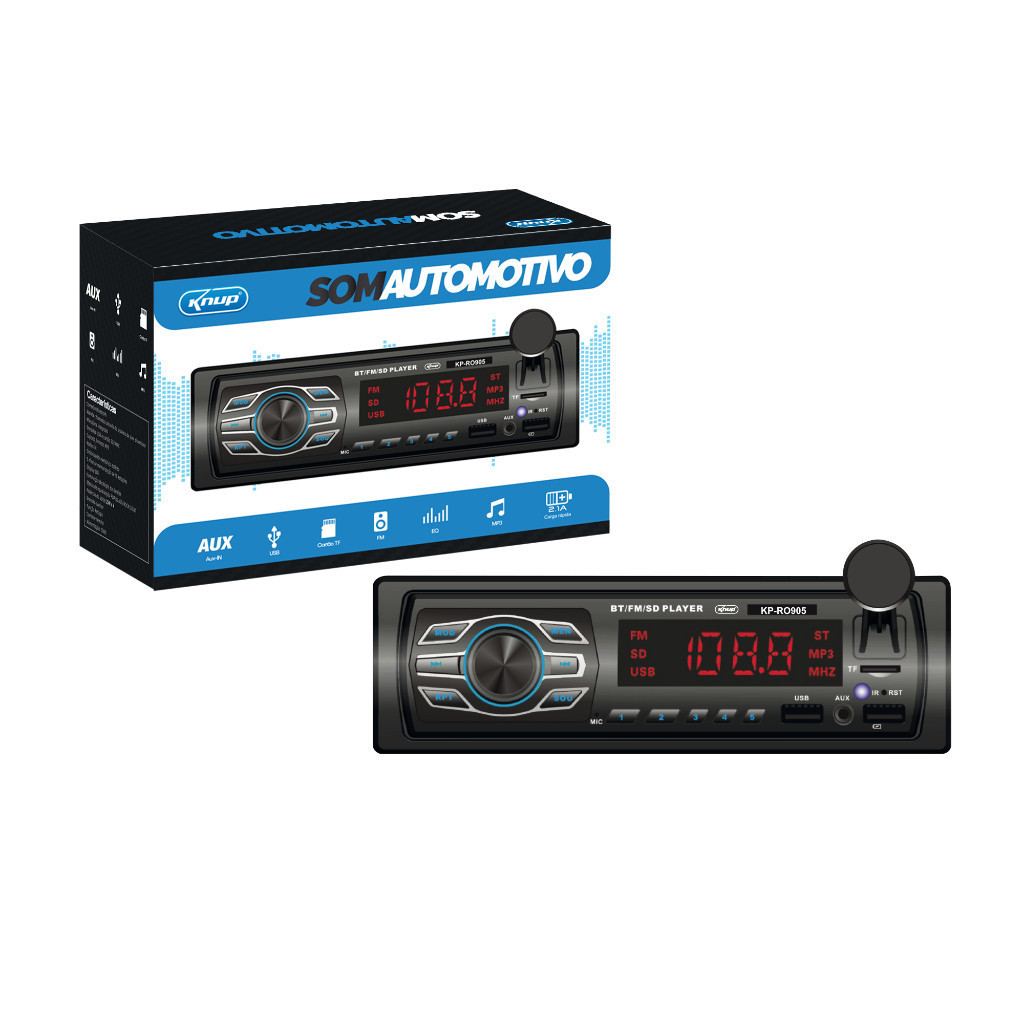 Rádio MP3 Player Automotivo Knup KP-RO905 AM/FM USB AUX Display LED em Oferta na Shopee