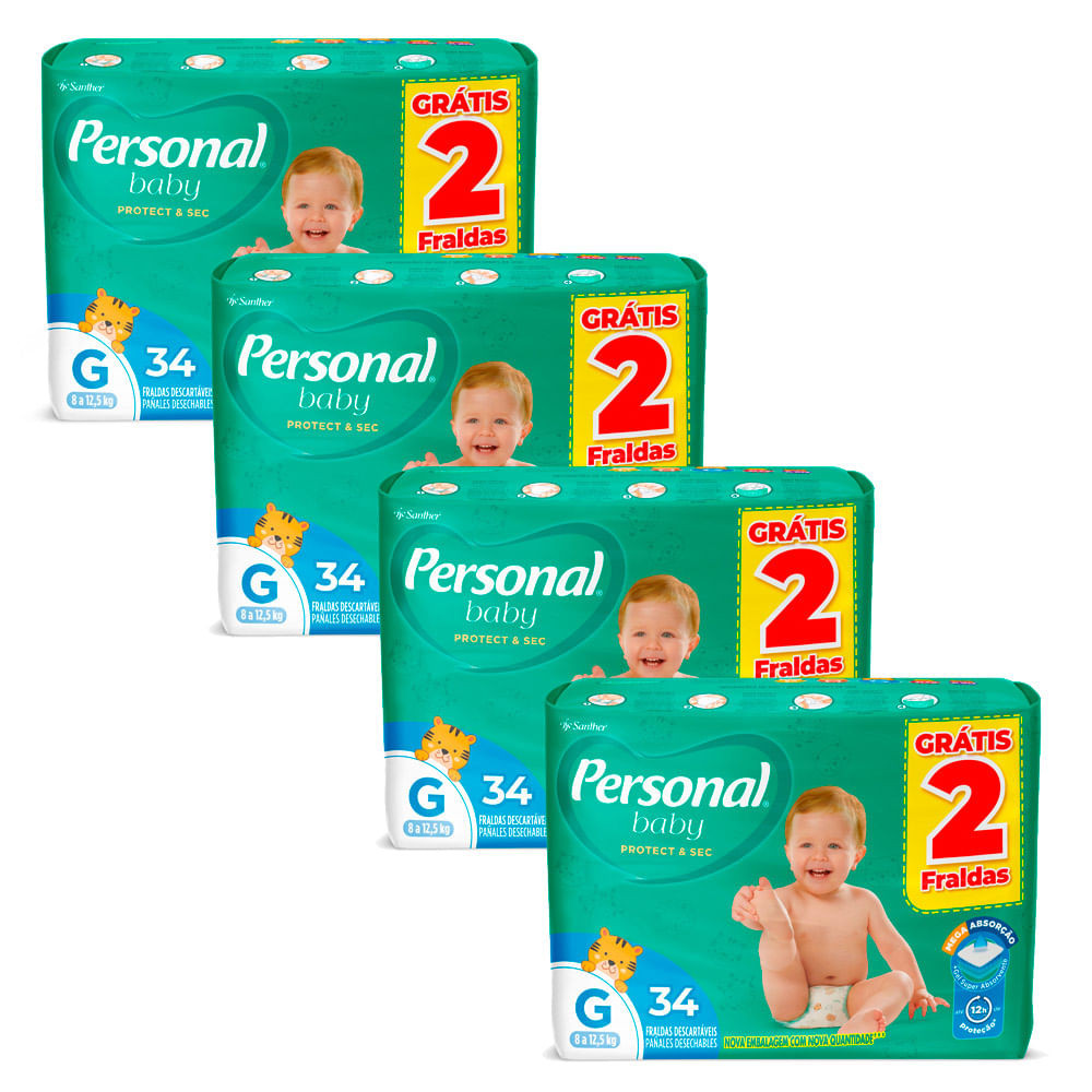 Kit 4 Fralda Personal Baby Protect & Sec Tamanho G Leve 34 Pague 32 Fraldas Descartáveis em Oferta na Shopee