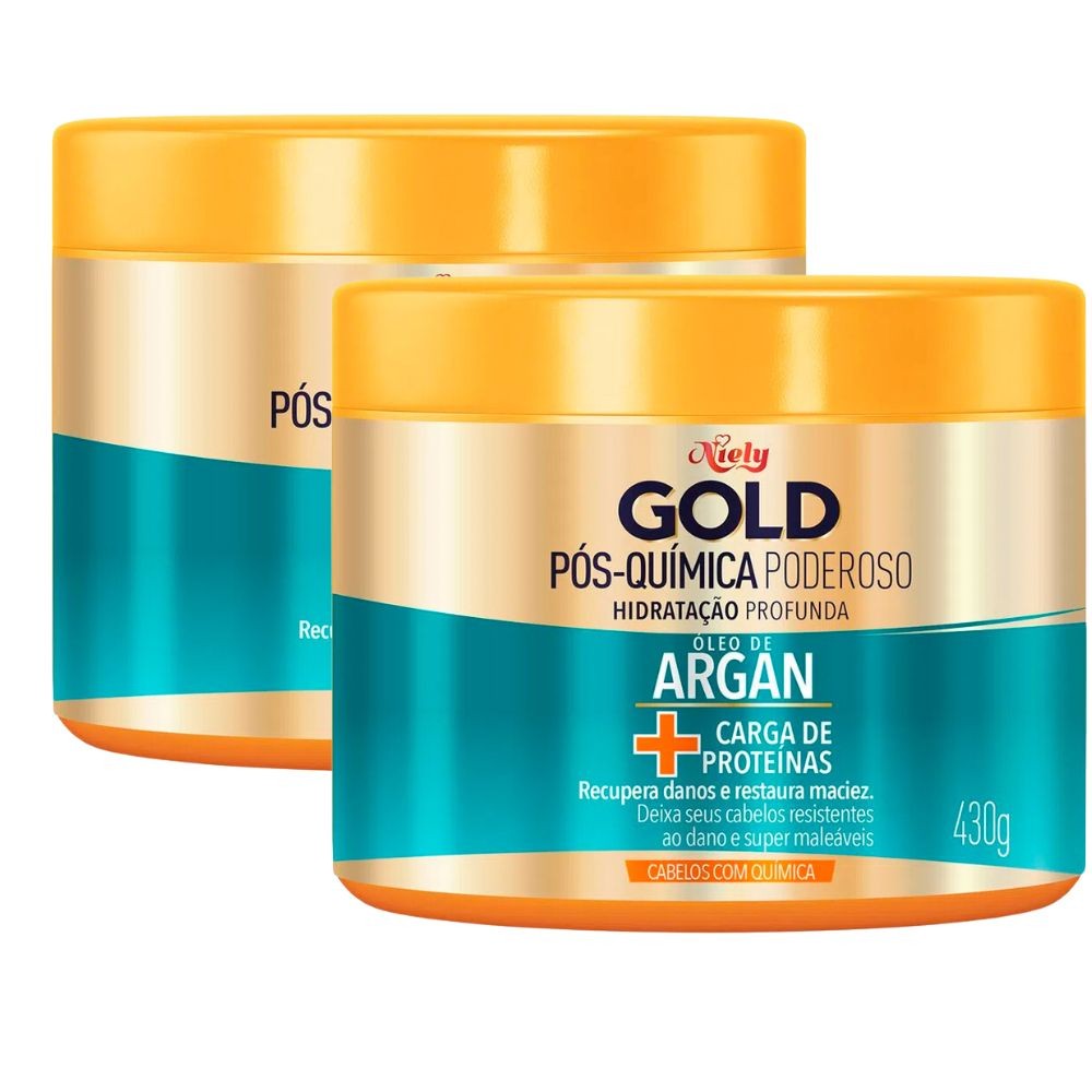 Kit 2 Máscara de Tratamento Niely Gold Pós Química Poderoso Óleo de Argan 430g - Beauty