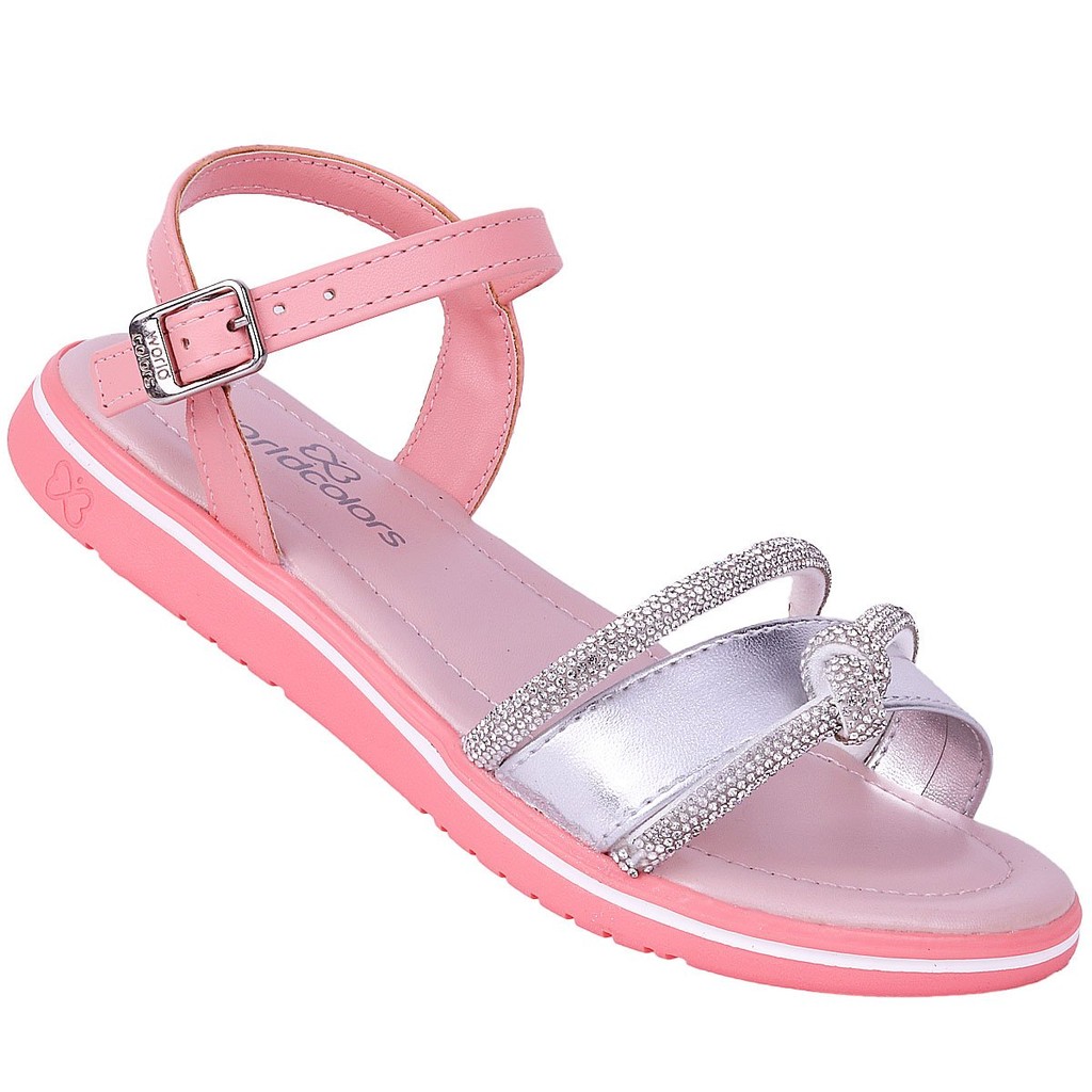 Sandália Papete Infantil Feminina Confortável Delicada WorldColors Bia Rosa com Prata em Oferta na Shopee