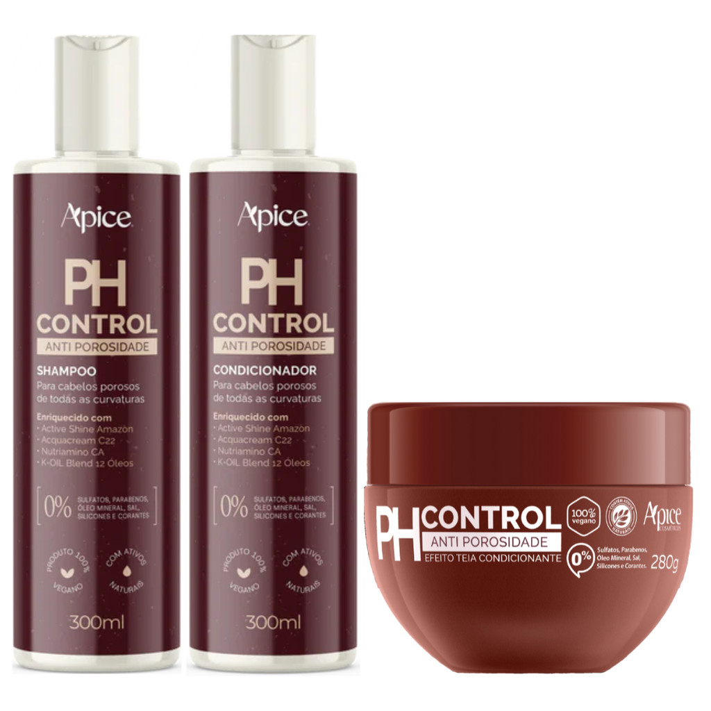 Kit Shampoo + Condicionador + Mascara Ph Control Apice Tratamento Anti Porosidade Capilar Completo