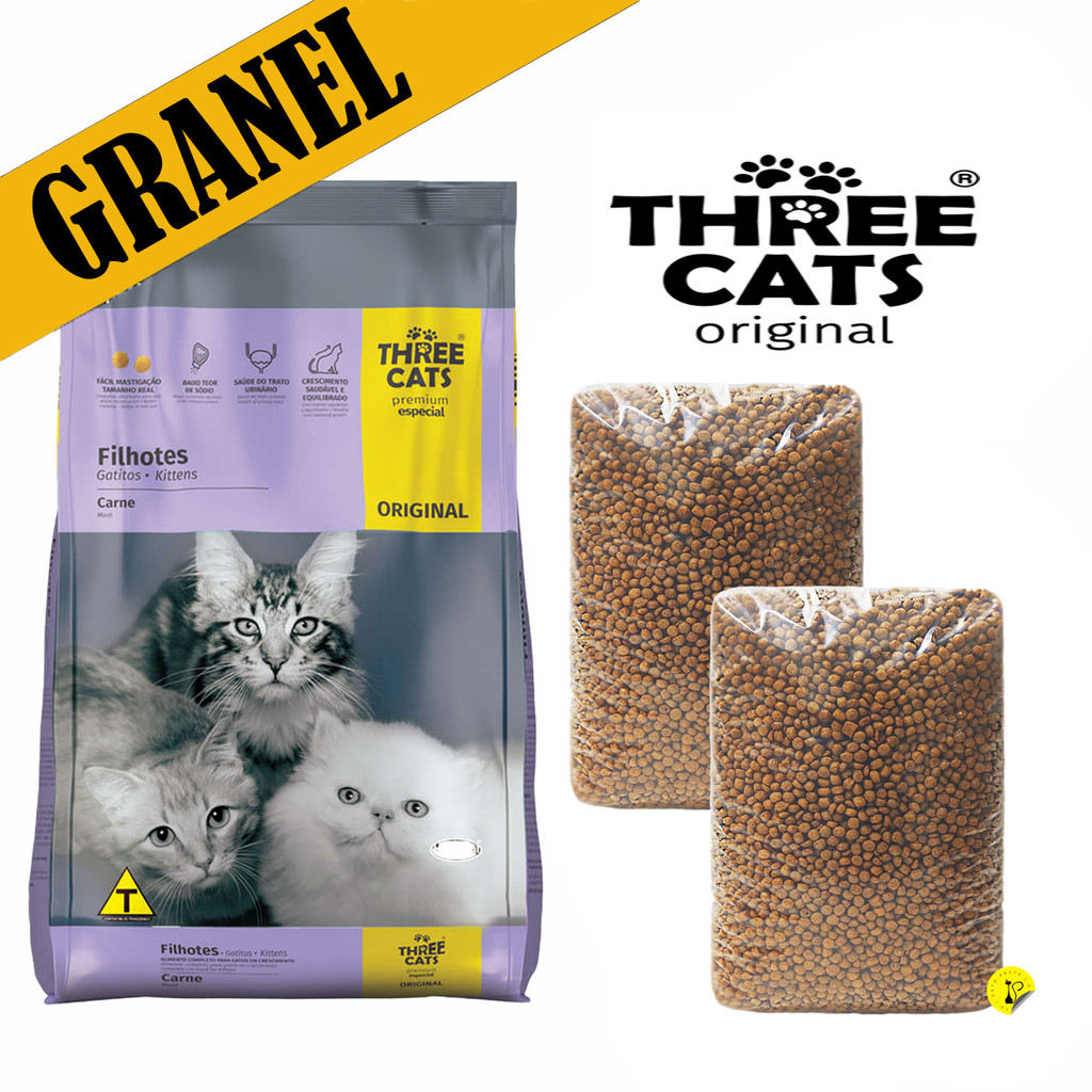 2Kg Ração a Granel para Gatos Filhotes Three Cats Original Sabor Carne Premium Especial