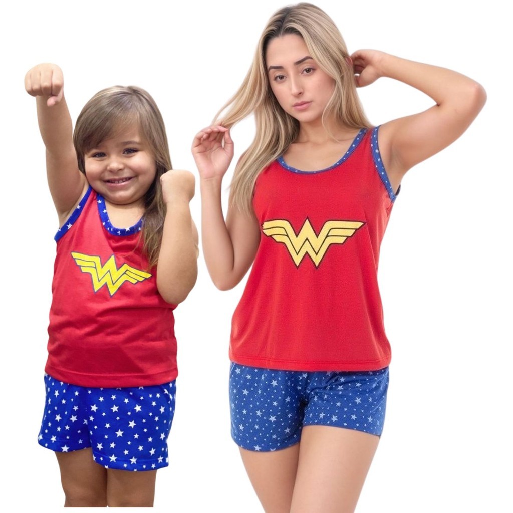 Kit Pijama Mãe e Filha Baby Doll Regata Maravilha Conjunto