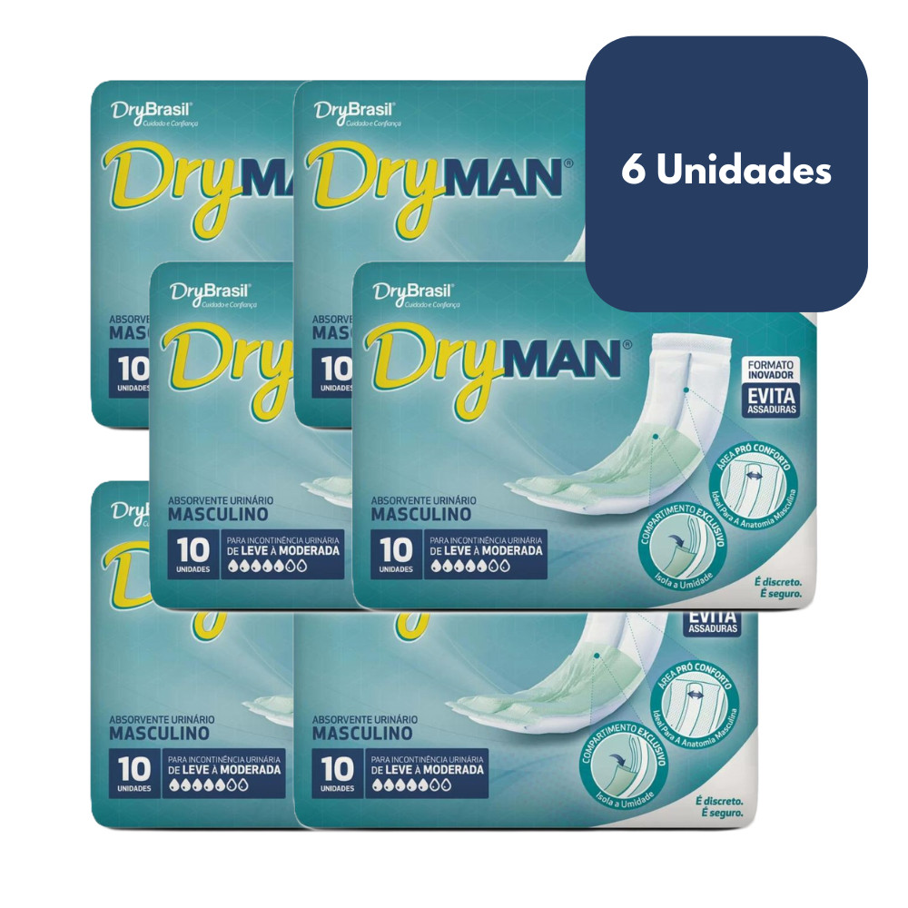 Kit 60 Absorvente Geriátrico Masculino Fralda Dryman c/10