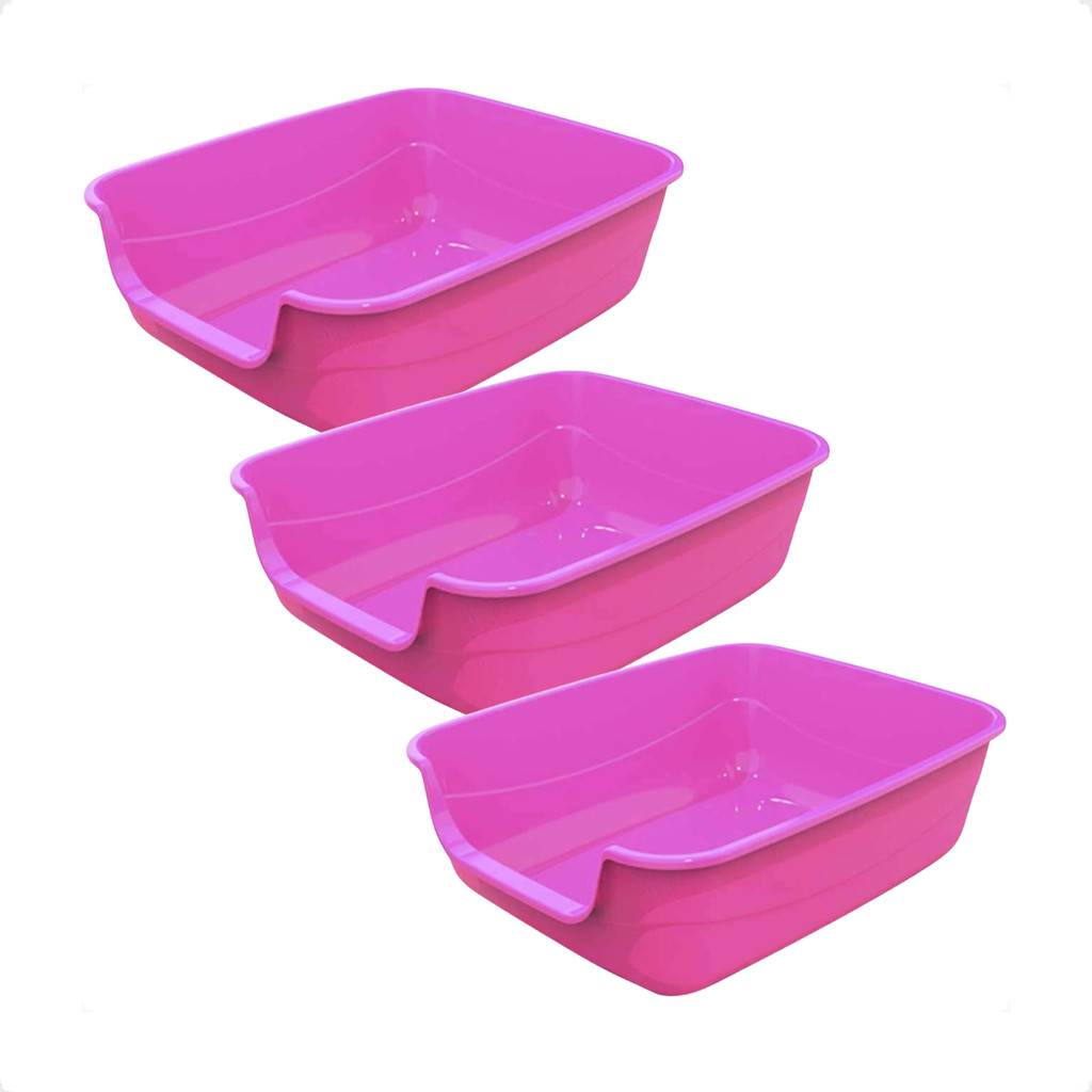 Kit 3 Caixa de Areia Gatos Grande 62x50x20 Furba Jumbox Pet Injet - Rosa em Oferta na Shopee