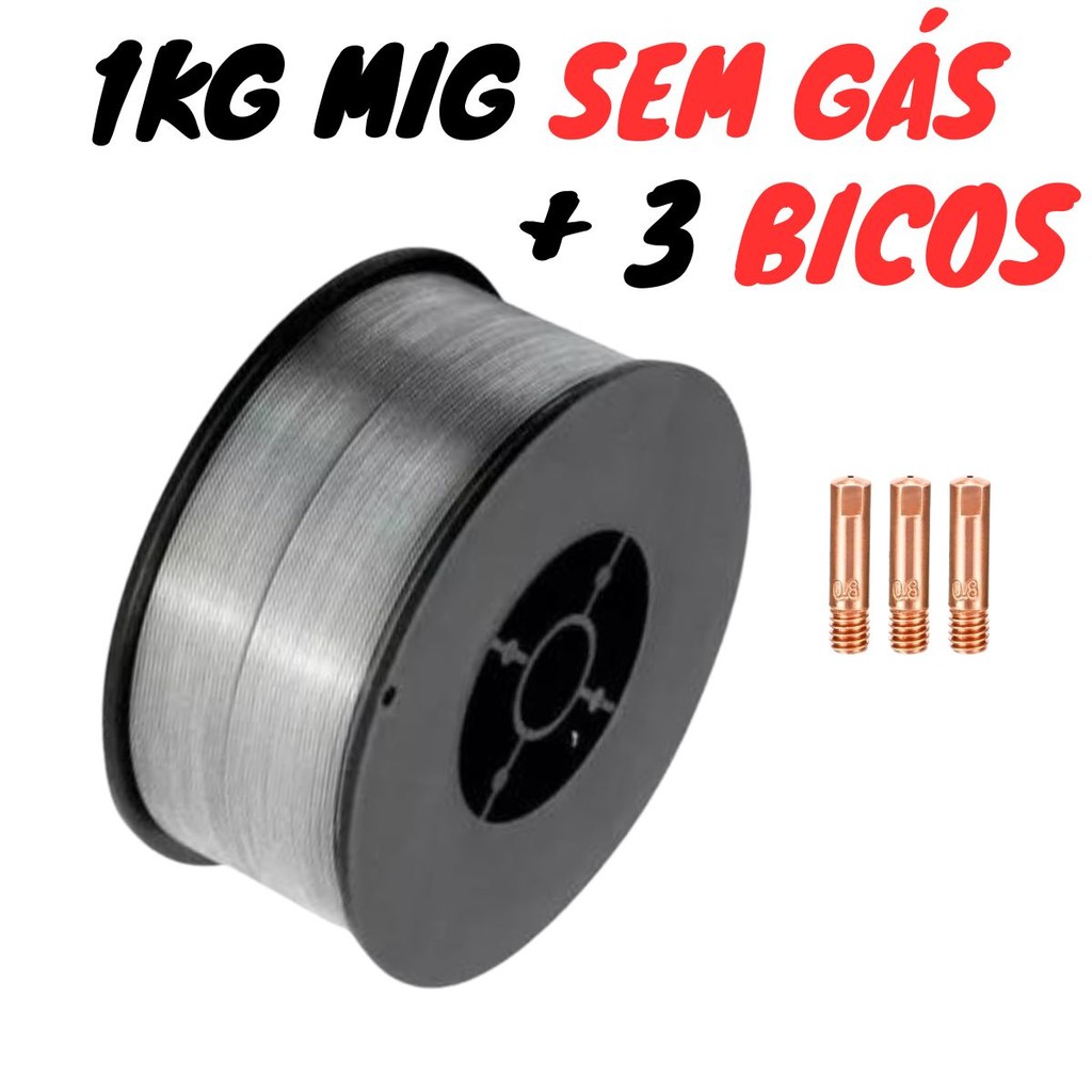 1 Rolo Arame Mig Sem Gas 1kg 0,80mm + 3 Bicos 0,80mm
