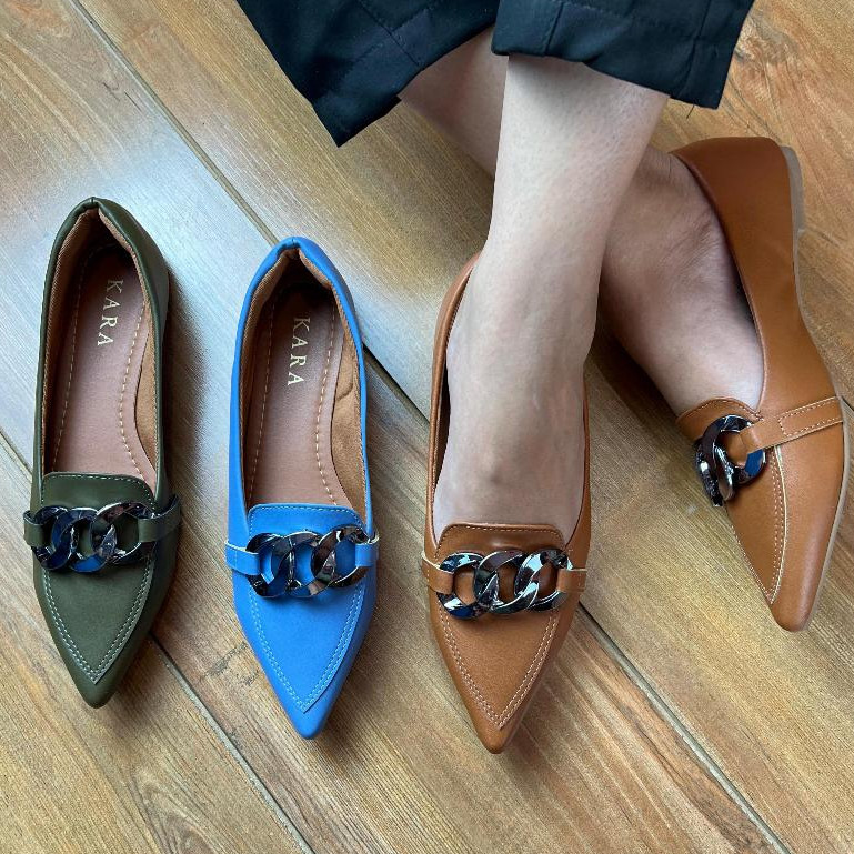 Sapatilha Rasteira feminina Verde e Marrom Mule Corrente Preta Confortavel em Oferta na Shopee