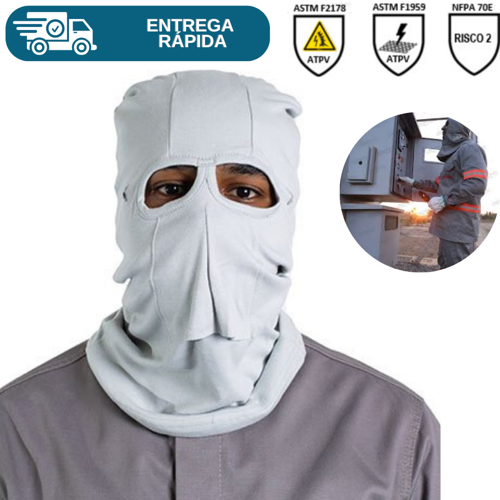 Capuz Balaclava Eletricista Nr10 Risco 2 Antichama Padrão EN Epi Cabines Primárias Arco Elétrico