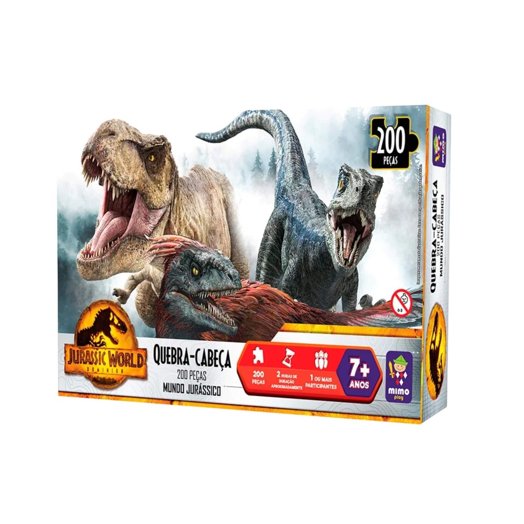 Quebra Cabeça Puzzle 200 Peças Mundo Jurássico Jurassic World Mimo Toys Jogo Presente Infantil