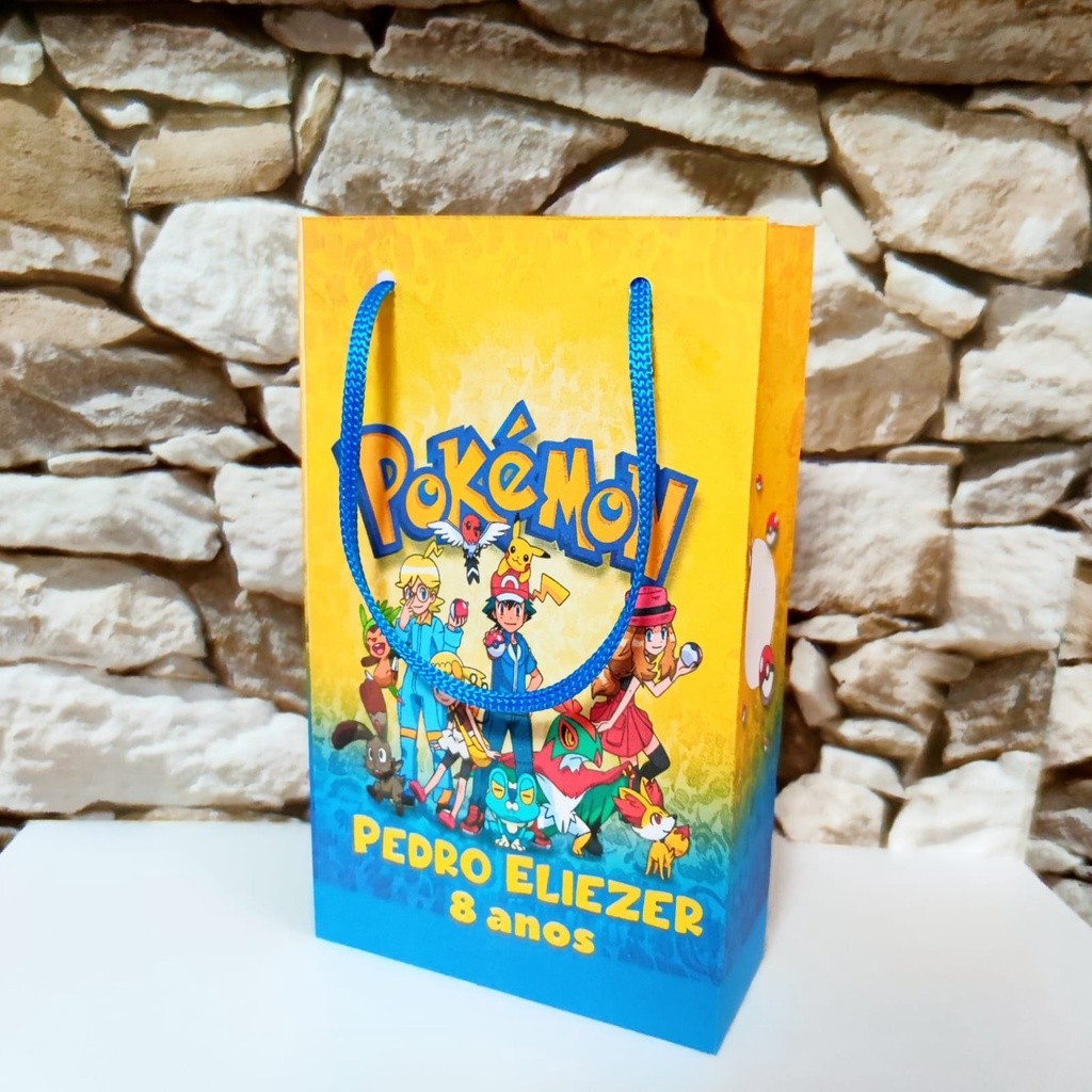 10 Sacolinhas Personalizadas Festa Pokémon em Oferta na Shopee