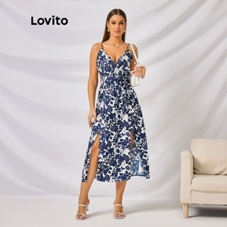 Lovito Boho Vestido Feminino de Plantas Cruzado com Cintura Elástica e Fenda LBL09157