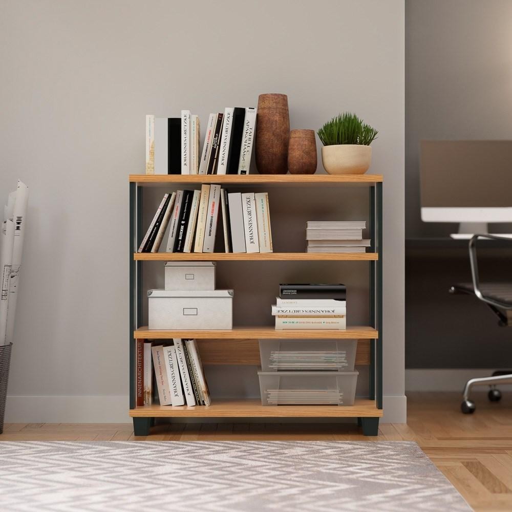 Estante Livreiro Baixa Estilo Industrial F23 Freijó/Preto Fosco - Pradel em Oferta na Shopee