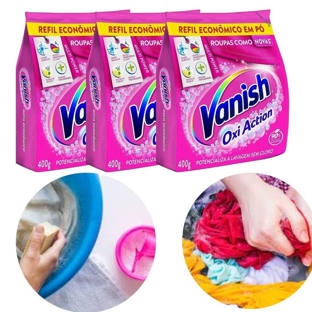 Kit 3 Tira Manchas Em Pó Vanish Oxi Action Roupas Coloridas 400g