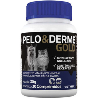 Pelo & Derme Gold Vetnil Suplemento Vitamínico para Cães e Gatos - 30 Comprimidos em Oferta na Shopee